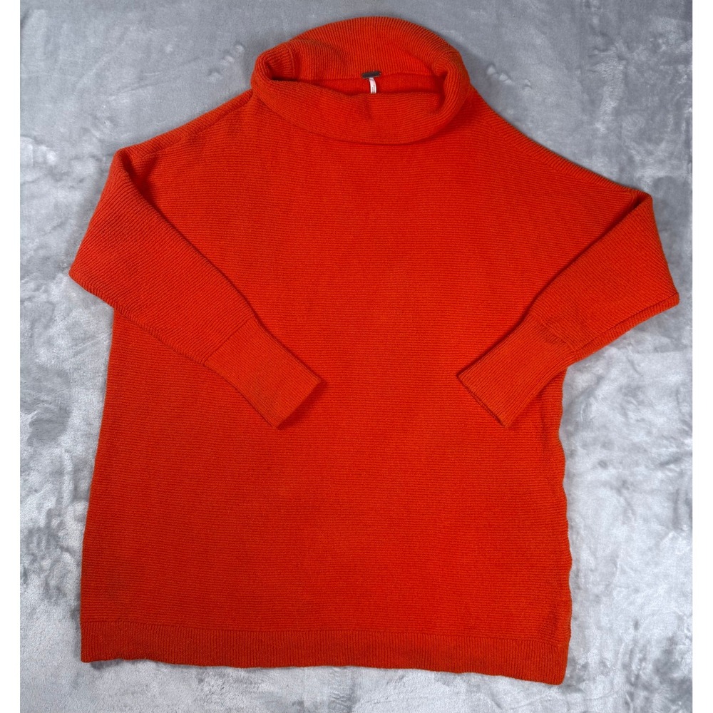 Free People Small Ottoman Slouchy Tunic Sweater Audacious Orange Mock Neck